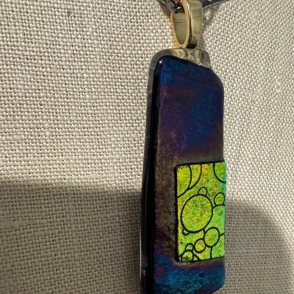 Colorful Rectangular Pendant Necklace - Picture 3 of 10